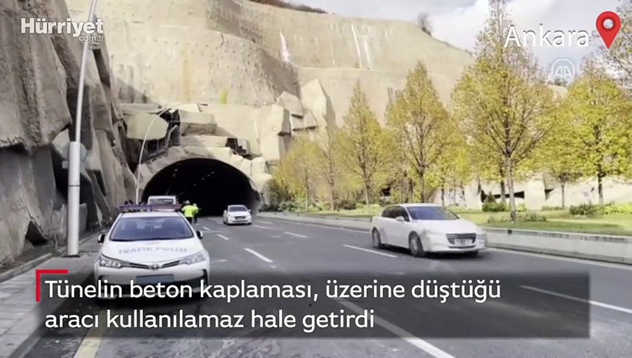 Tünelin beton kaplaması, üzerine düştüğü aracı kullanılamaz hale getirdi