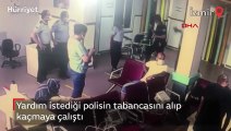 Yardım istediği polisin tabancasını alıp kaçmaya çalıştı