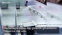 Patlamayla kopan taş güvenlik görevlisinin hayatına mal oldu