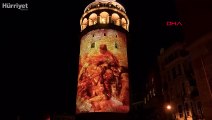 Galata Kulesi'nde 19 Mayıs nedeniyle ışık gösterisi yapıldı