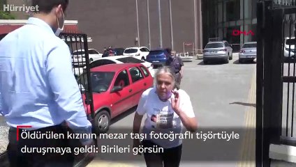 Öldürülen kızının mezar taşı fotoğraflı tişörtüyle duruşmaya geldi: Birileri görsün