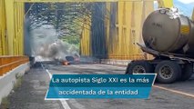 Explota pipa cargada de combustible sobre la autopista Siglo XXI en Michoacán