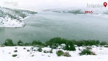 Alibeyköy Barajı'nda son durum havadan görüntülendi