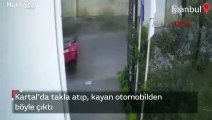 Takla atıp, kayan otomobilden böyle çıktı