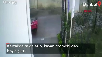 Takla atıp, kayan otomobilden böyle çıktı