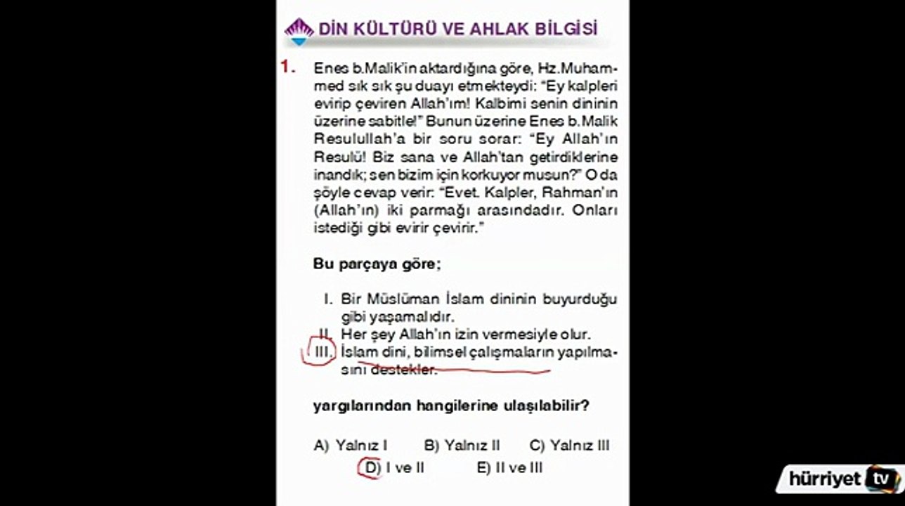 DİN KÜLTÜRÜ VE AHLAK BİLGİSİ SORULARININ ÇÖZÜMLERİ