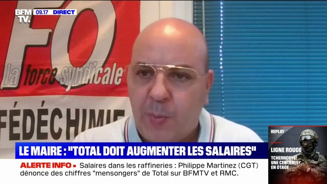 Hakim Bellouz (FO): Les organisations syndicales qui vont négocier l'accord sur les salaires chez Total vont entrer dans la salle de négociations les mains entravées dans le dos et un calibre sur la tempe