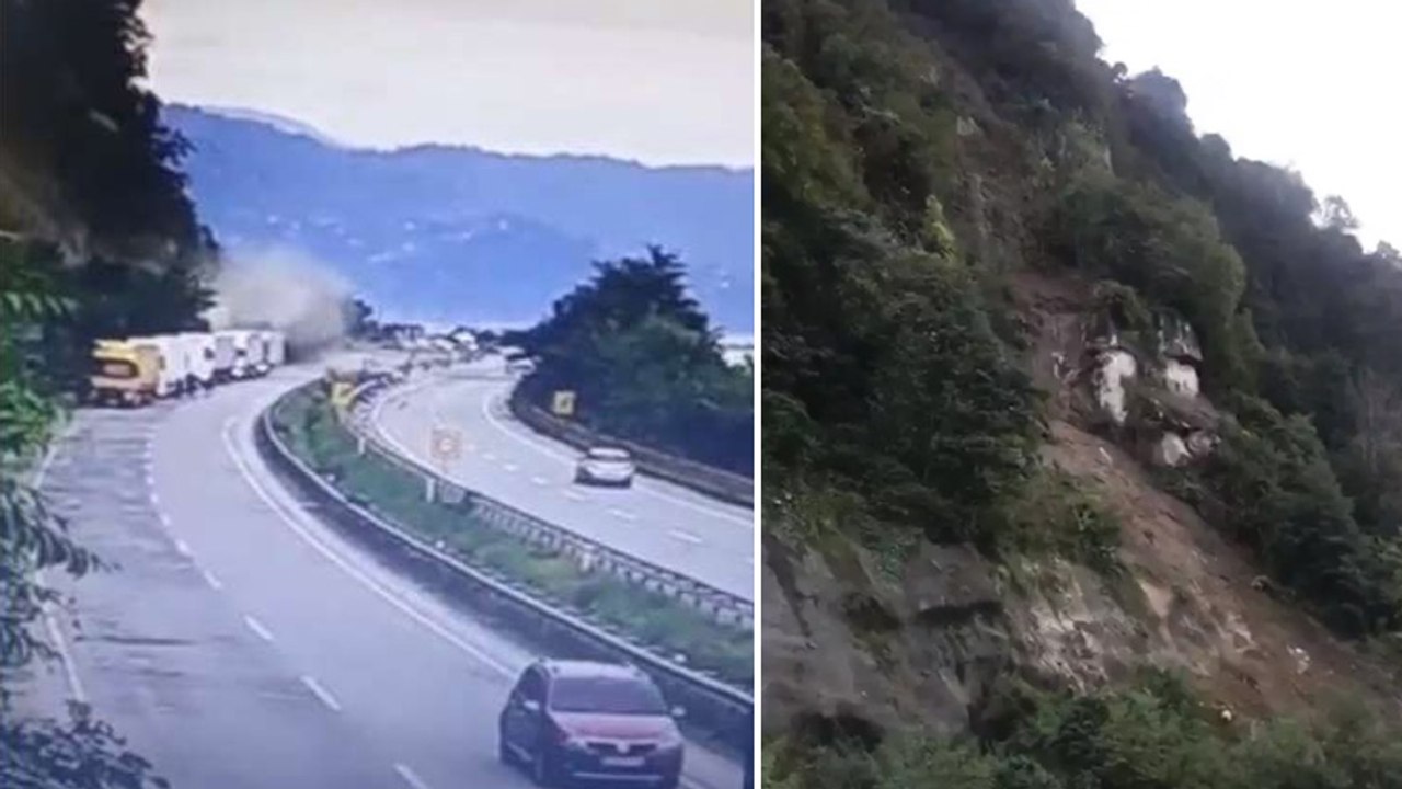 Artvin'de heyelan anı kameralar böyle yansıdı