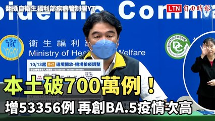 本土破700萬例！今增53356例再創BA.5疫情次高、死亡+29(翻攝自衛生福利部疾病管制署YT)