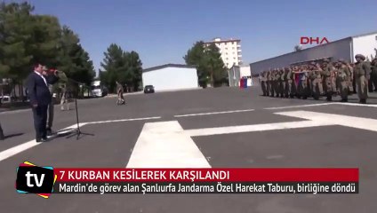 7 şehit veren tabur, 7 kurban kesilerek karşılandı