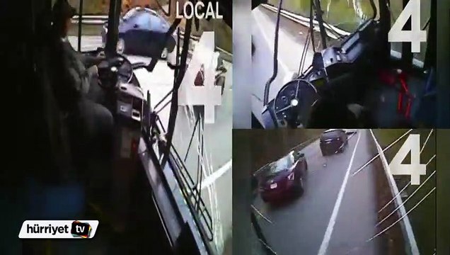 Otobüs şoförü uykuya yenik düşünce...