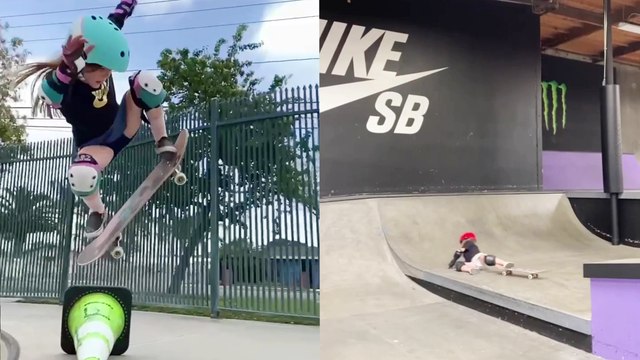 Little girl hilariously fails multiple skating tricks *TREAT TO WATCH!*