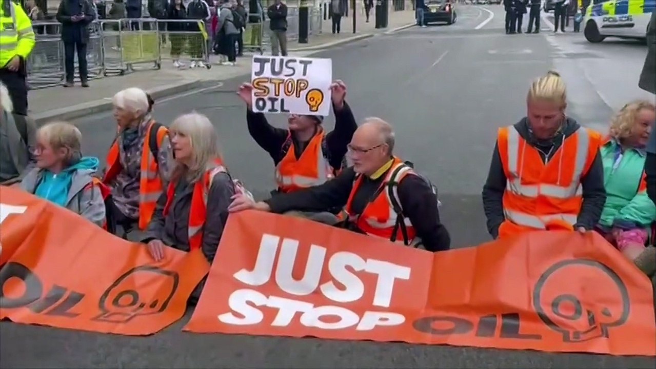 Just Stop Oil protestors block traffic outside Downing Stree