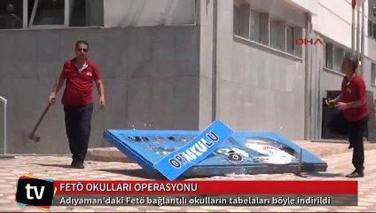 Fetö bağlantılı okulların tabelaları tekbirle indirildi