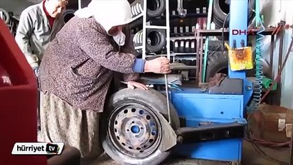 75 yaşındaki Vesile Teyze 35 yıldır lastik tamir ediyor