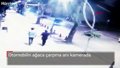 Otomobilin ağaca çarpma anı kamerada