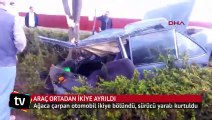 Ankara'da ağaca çarpan otomobil ikiye bölündü