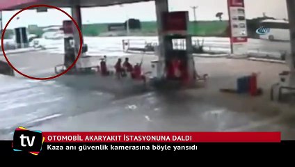 Otomobil akaryakıt istasyonuna daldı