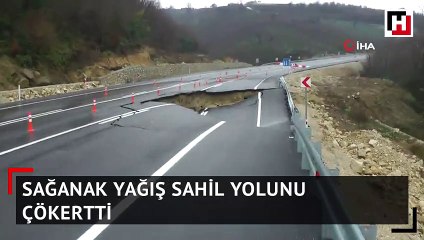 Sağanak yağış sahil yolunu çökertti