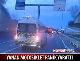 MOTOSİKLET ALEV ALEV YANDI