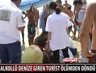 DENİZE ALKOLLÜ GİREN TURİST ÖLÜMDEN DÖNDÜ