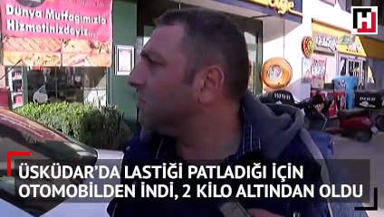Lastiği patladığı için otomobilden indi, 2 kilo altından oldu
