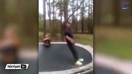 Trambolinde takla atmak istedi ama...