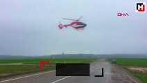 Ambulans helikopter, kazada yaralanan kadın için yola indi