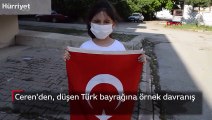 Ceren'den, düşen Türk bayrağına örnek davranış
