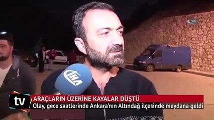 Başkent'te park halindeki araçların üzerine kaya parçaları düştü
