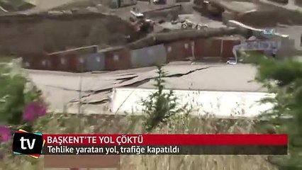 Ankara'da çöken yol trafiğe kapatıldı