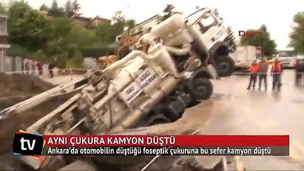 Ankarada'ki çukura bu sefer de iş makinesi düştü
