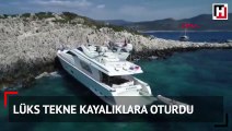 Antalya'da lüks tekne kayalıklara oturdu 