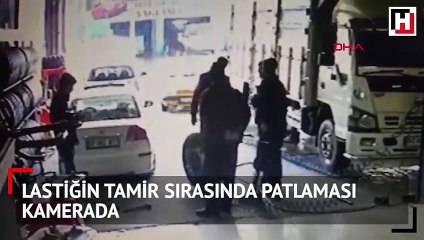 Tamir sırasında lastik böyle patladı