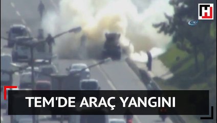 TEM'de araç yangını... Trafik durdu