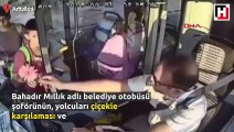 Belediye otobüsü şoföründen yolculara çiçek