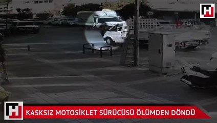 Kasksız motosiklet sürücüsü ölümden döndü