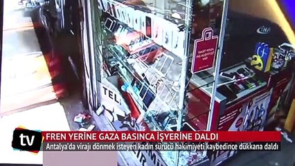 Ters yönde fren yerine gaza basınca işyerine daldı