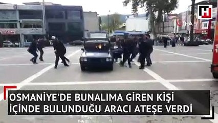 Osmaniye'de bunalıma giren bir kişi içinde bulunduğu aracı ateşe verdi