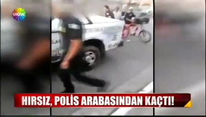 Hırsız, polis aracından kaçtı