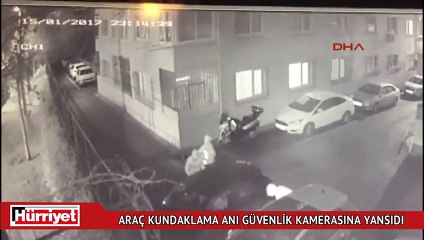 Araç kundaklama anı güvenlik kamerasına yansıdı