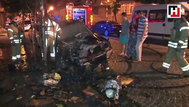 Yanan otomobili görünce gözyaşlarına boğuldu