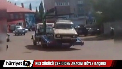 Rus sürücü çekiciye yüklenen aracını böyle kaçırdı