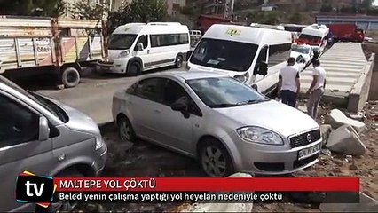 Maltepe'de yolun bir kısmı çöktü, araçlar çukura saplandı
