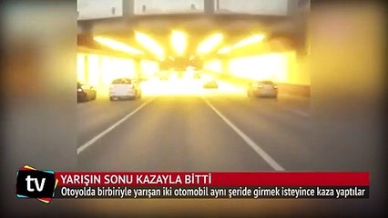 Yarışan otomobillerin sonu kötü bitti