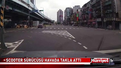 JAPONYA'DA SCOOTER SÜRÜCÜSÜ HAVADA TAKLA ATTI
