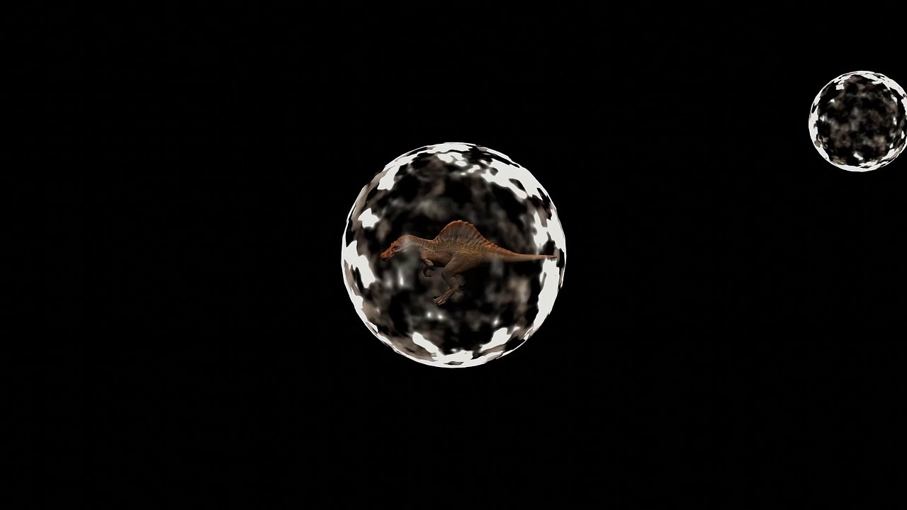 Dinosaur animation in closed glass vessel