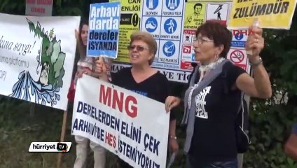 Arhavi'de HES kamulaştırması için şantiyede pazarlık davetine protesto