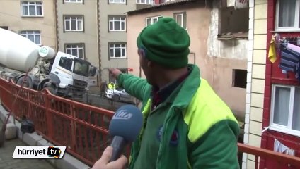 Beton mikseri duvarda asılı kaldı