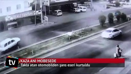 Takla atan otomobilden şans eseri kurtuldu